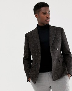 Приталенный двубортный блейзер из 100% шерстяного твида Харрис ASOS DESIGN - Коричневый