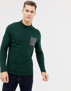 Футболка-поло цвета хаки с длинными рукавами и контрастным карманом ASOS DESIGN - Зеленый