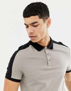 Бежевая футболка-поло с контрастными вставками на плечах ASOS DESIGN - Бежевый