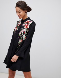 Свободное платье-рубашка мини с вышивкой ASOS DESIGN - Черный