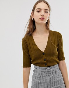 Кардиган в рубчик с рукавами до локтя ASOS DESIGN - Зеленый