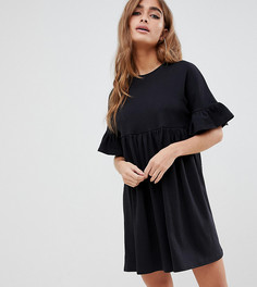 Свободное трикотажное платье с оборками на рукавах ASOS DESIGN Petite - Черный