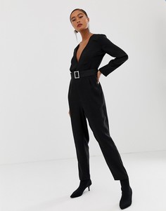Черный комбинезон с ремнем с пряжкой Miss Selfridge - Черный