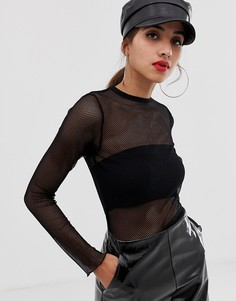 Прозрачный сетчатый топ с длинными рукавами ASOS DESIGN - Черный