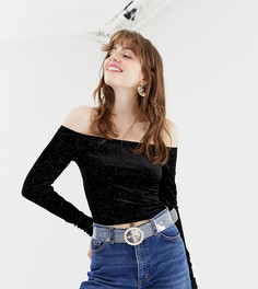 Черный укороченный бархатный топ с блестками и открытыми плечами Monki - Черный