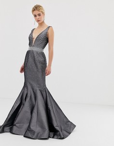 Структурированное платье макси с годе Jovani - Серый