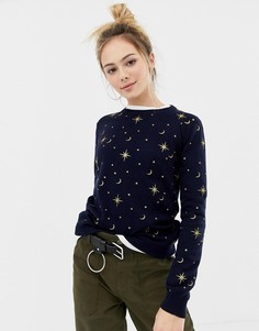 Джемпер с космическим принтом металлик Brave Soul - Темно-синий