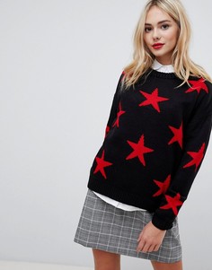 Джемпер с круглым вырезом и звездами QED London - Черный