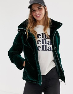 Бархатная дутая куртка QED London - Зеленый