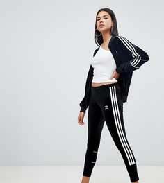 Черные бархатные леггинсы с тремя полосками adidas Originals - Черный