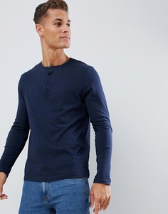 Темно-синий лонгслив с короткой планкой на пуговицах ASOS DESIGN - Темно-синий