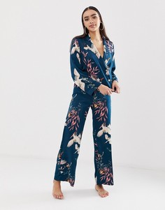 Пижамный комплект с двубортной рубашкой и брюками ASOS DESIGN - Синий