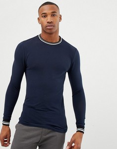 Темно-синий облегающий лонгслив с окантовкой ASOS DESIGN - Темно-синий