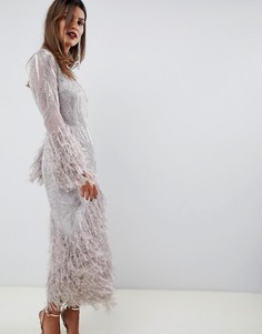 Платье миди с искусственными перьями ASOS EDITION - Серебряный