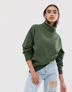 Свитшот цвета хаки с высоким воротом ASOS DESIGN - Зеленый
