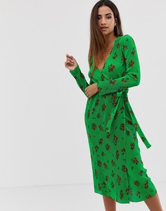 Зеленое платье с запахом и цветочным принтом ASOS DESIGN - Мульти