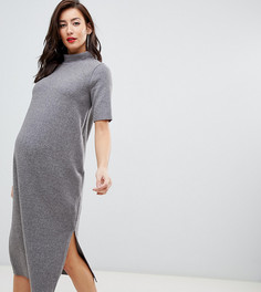 Мягкое платье-футболка миди с открытой спиной ASOS DESIGN Maternity - Серый