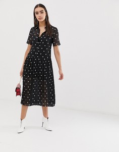 Монохромное плиссированное платье-рубашка миди в горошек ASOS DESIGN - Мульти