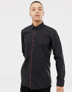 Черная приталенная рубашка с контрастной планкой HUGO Esmo - Черный