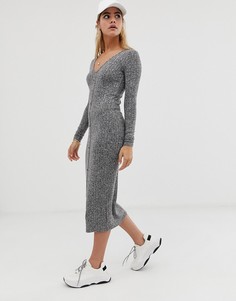 Меланжевое платье миди в рубчик на пуговицах ASOS DESIGN - Серый