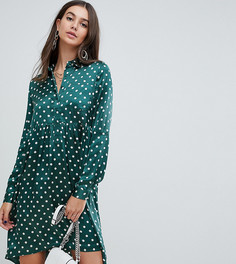 Атласное платье-рубашка в горошек с асимметричным краем Influence Tall - Зеленый
