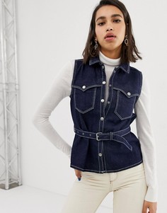 Рубашка цвета индиго в стиле вестерн с ремнем ASOS DESIGN - Синий