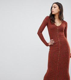 Меланжевое платье миди в рубчик с пуговицами ASOS DESIGN Tall - Оранжевый