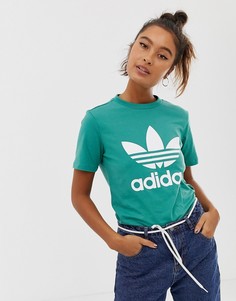 Сине-зеленая футболка с логотипом-трилистником adidas Originals - Зеленый