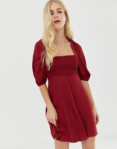 Короткое приталенное платье с объемными рукавами ASOS DESIGN - Коричневый