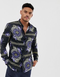 Темно-синяя рубашка с леопардовым принтом в стиле барокко River Island - Темно-синий