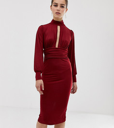 Платье миди с вырезом капелькой и присборенной талией ASOS DESIGN Petite - Красный
