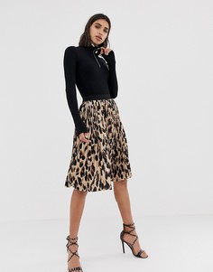 Плиссированная юбка миди с леопардовым принтом PrettyLittleThing - Мульти