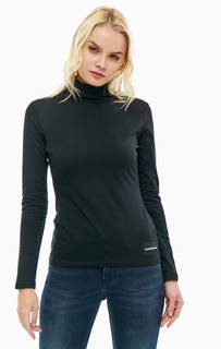 Черная футболка из хлопка с высоким воротом Calvin Klein Jeans