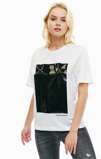 Футболка из хлопка с глянцевым принтом Calvin Klein Jeans