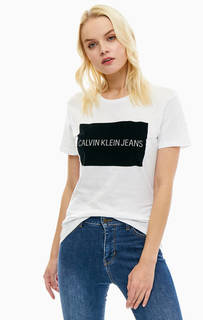 Белая футболка из хлопка с фактурным принтом Calvin Klein Jeans