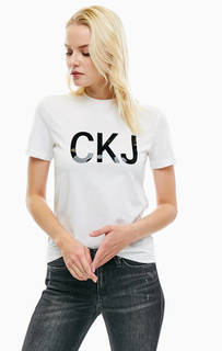 Белая футболка из хлопка с глянцевым принтом Calvin Klein Jeans