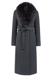 Утепленное шерстяное пальто на мембране RAFT PRO с отделкой мехом енота Pompa