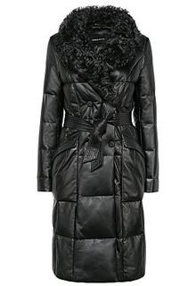 Зимнее кожаное полупальто с отделкой мехом козлика La Reine Blanche