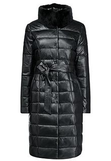 Зимнее кожаное пальто с отделкой мехом кролика La Reine Blanche