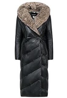 Зимнее пальто из натуральной кожи с отделкой мехом норки La Reine Blanche