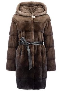Шуба из аукционного меха норки KOPENHAGEN FUR с поясом Fellicci