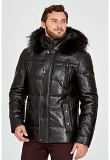 Утепленная кожаная куртка с отделкой мехом енота Al Franco