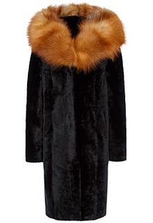 Шуба из мутона с отделкой мехом лисы Снежная Королева