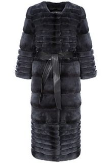 Длинная шуба из меха кролика с поясом Virtuale Fur Collection