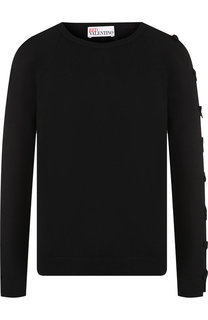 Однотонный пуловер с круглым вырезом и декоративной отделкой REDVALENTINO