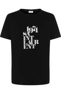 Хлопковая футболка с принтом Saint Laurent