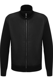 Бомбер из смеси шерсти и кожи с воротником-стойкой Giorgio Armani