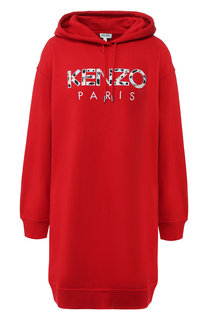 Хлопковое платье с капюшоном и логотипом бренда Kenzo