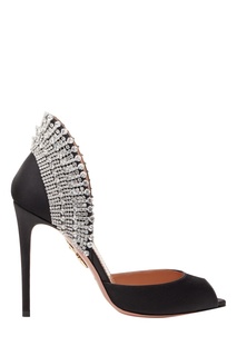 Черные туфли Concorde Crystal Peep Toe 105 Aquazzura
