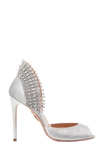 Серебристые туфли Concorde Crystal Peep Toe 105 Aquazzura